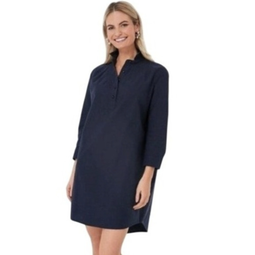 Tuckernuck Pomander Place Shirt Dress Womens XS Navy Cotton 3/4 Sleeve Shift New - Picture 16 of 16